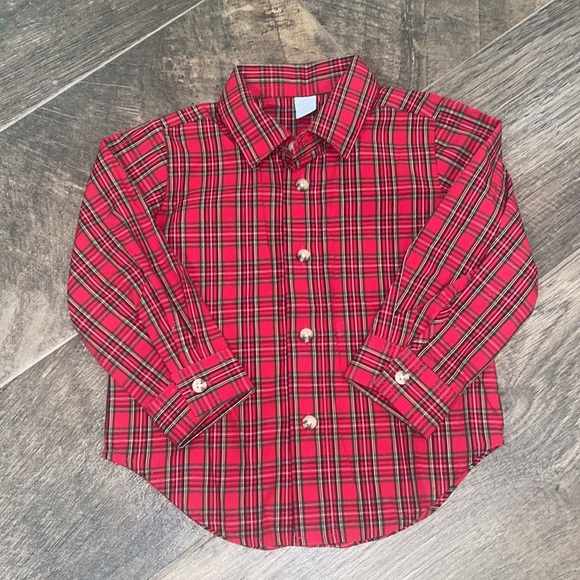 Boys Red Plaid Button Front Shirt - Picture 1 of 3